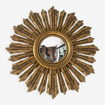 Old witch's eye mirror in gilded wood 62cm