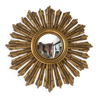 Miroir ancien œil de sorcière en bois doré 62cm