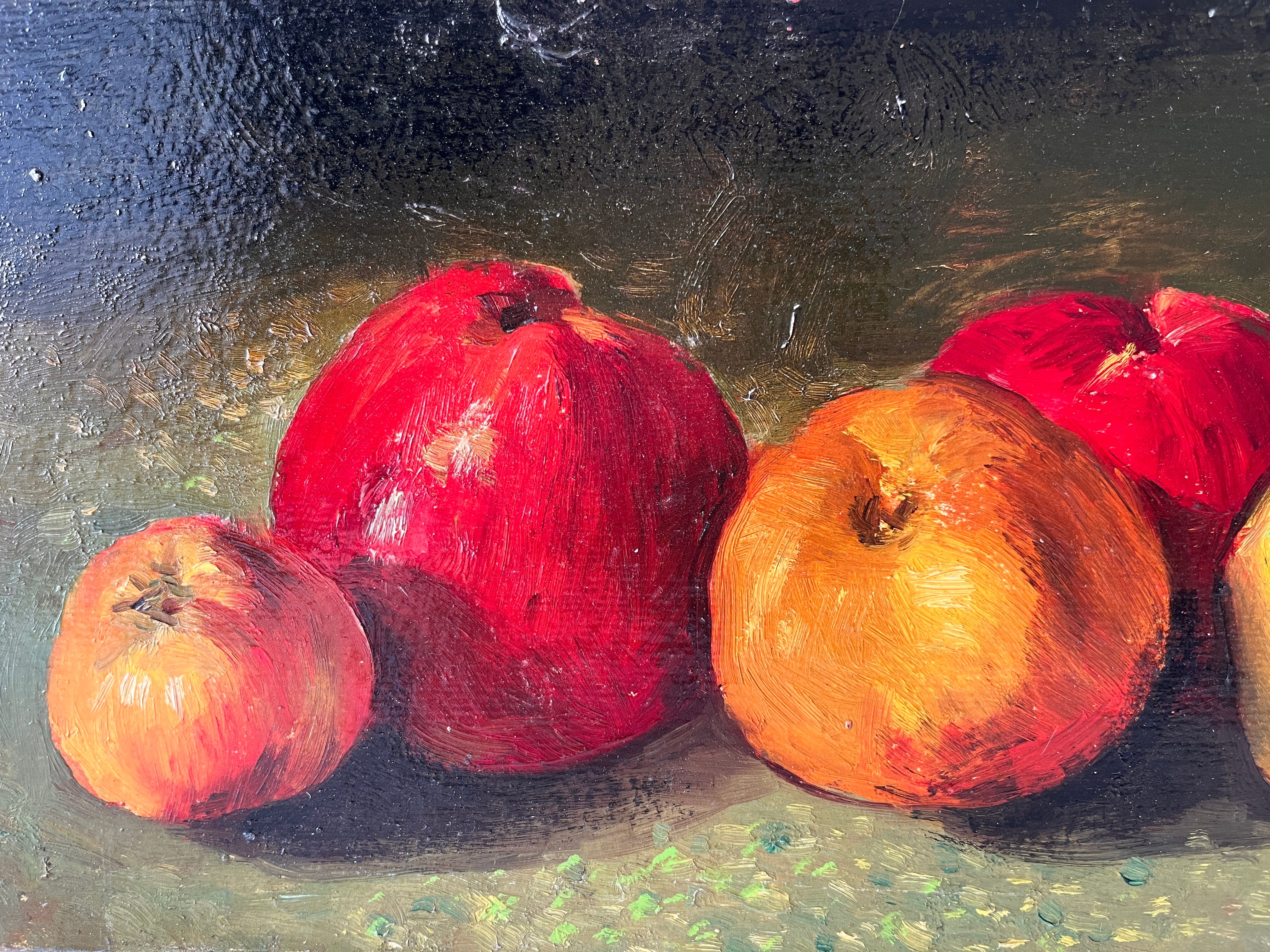 Authentic still life with apples circa 1959, oil painting