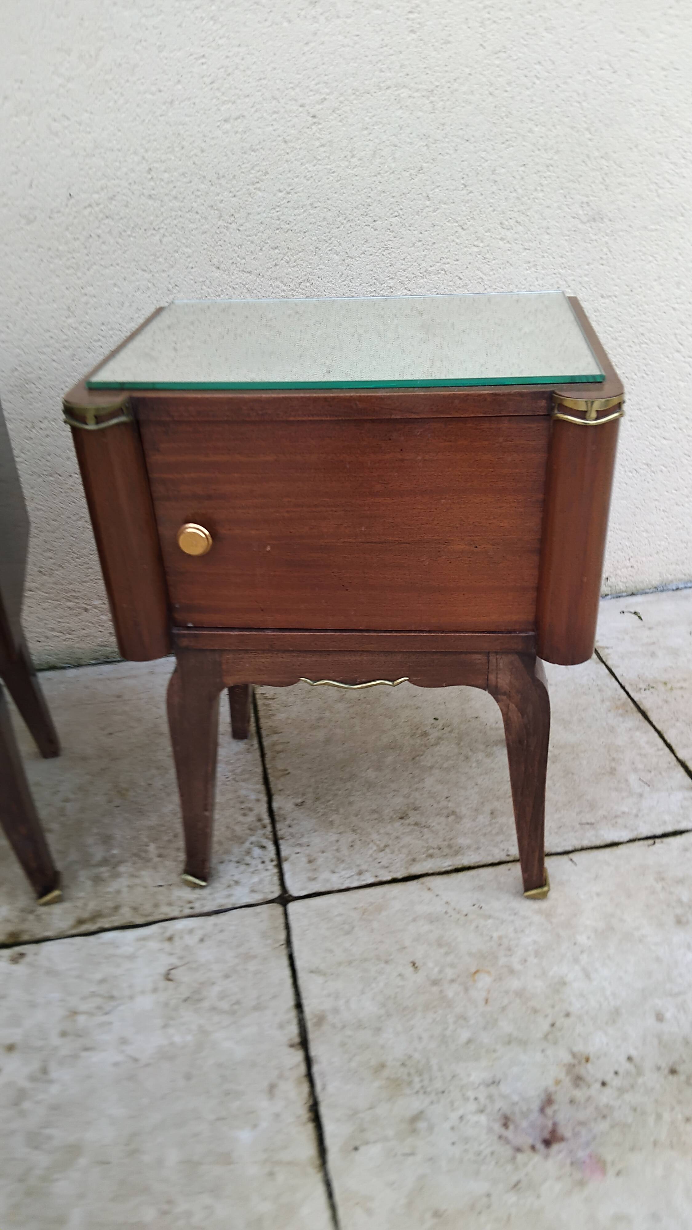 Vintage bedside table with a mirrored top, Art Deco style.