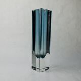 Blue grey cubic sommerso vase by seguso, murano, Italy, 1970