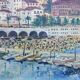 Painting port de Menton by Jacques Cuffaut, mid-twentieth century with frame