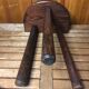 Vintage half moon wooden tripod milking stool #a580