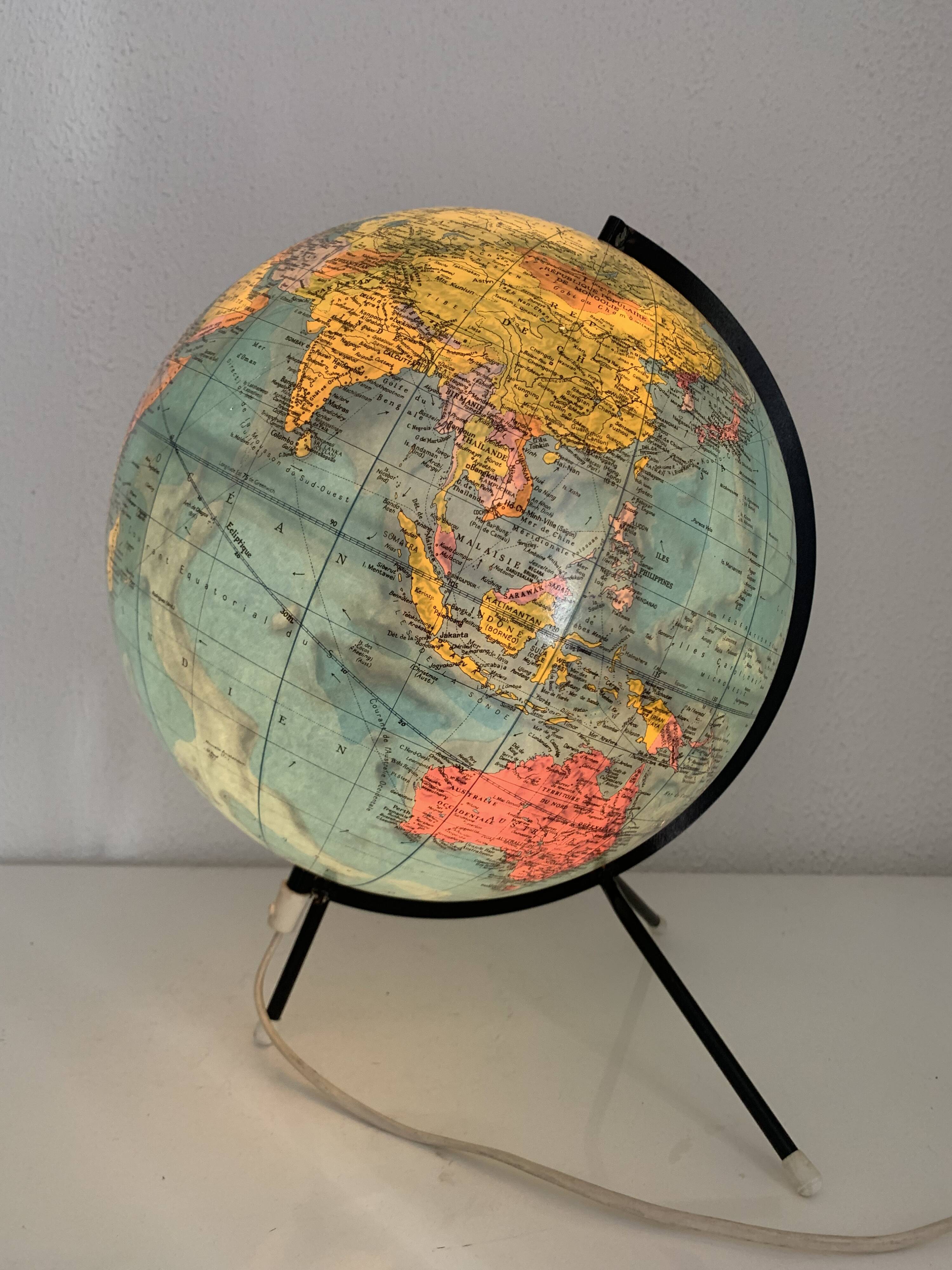 Taride Paris France vintage 1986 black tripod globe - 40 cm