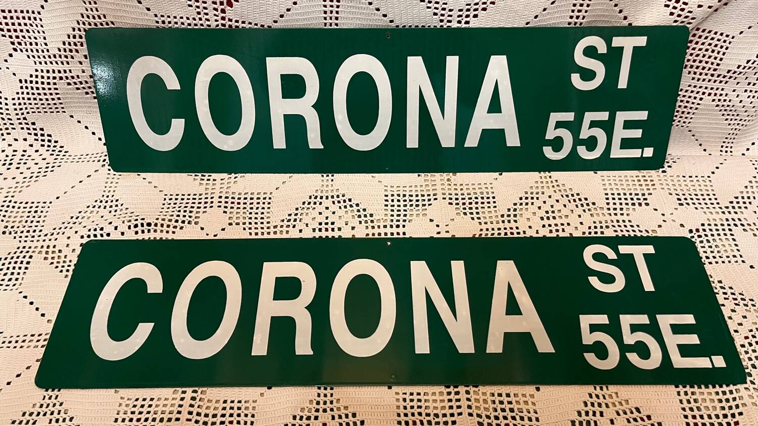 Pair of USA Corona enameled sheet metal street signs
