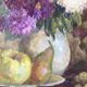 Nature morte à l'huile sur toile signée Gladkaya, peinture de fleurs et fruits années 60