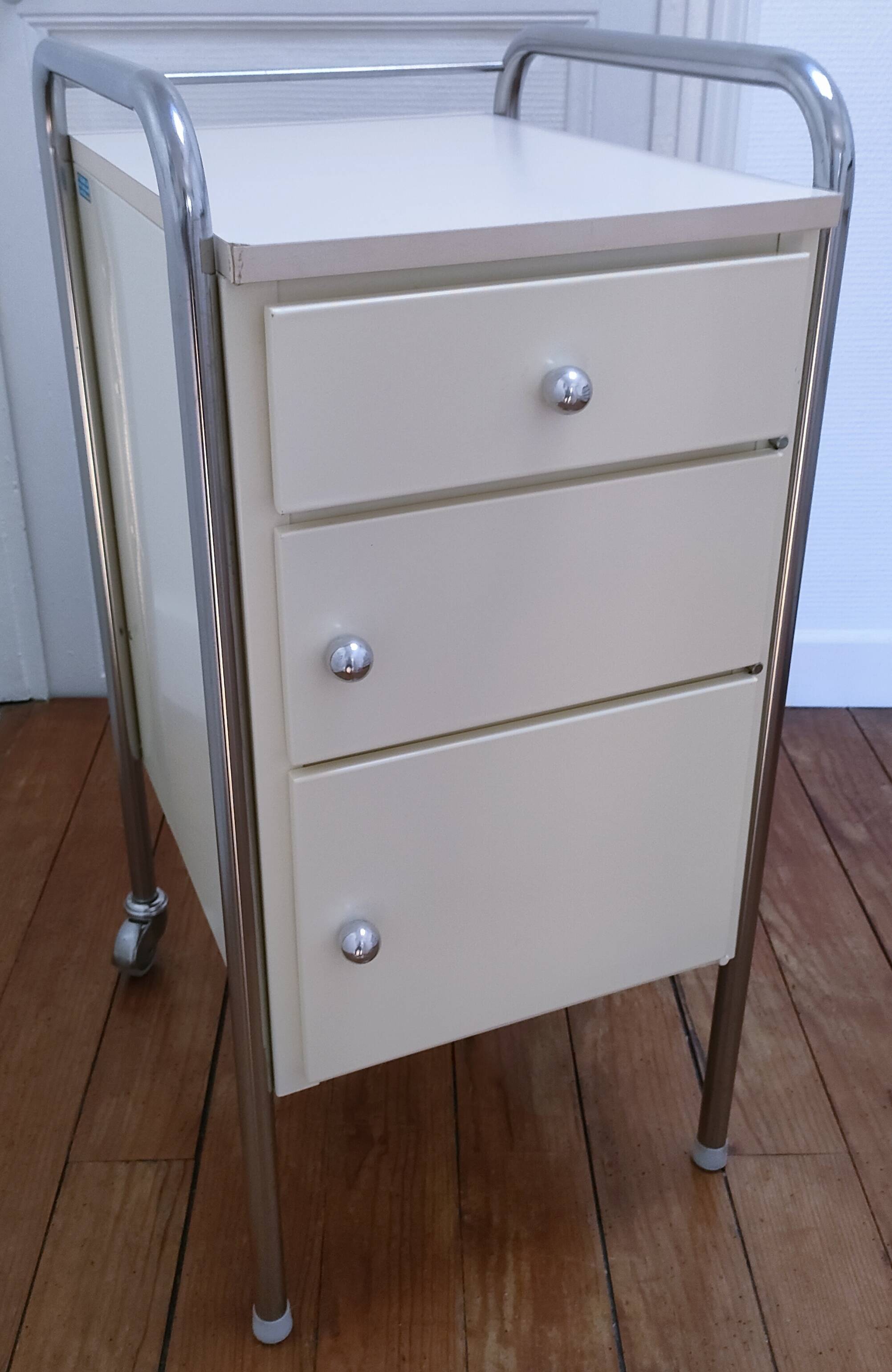 bedside table stainless steel lacquered metal 80s design