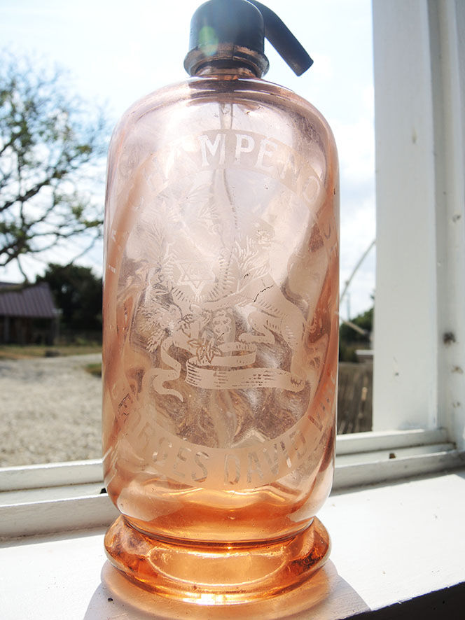 Old pink glass siphon by Georges David Vire