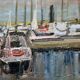 Tableau de Jean Albert CARLOTTI, bateau au port, Bretagne, marine vintage 1950