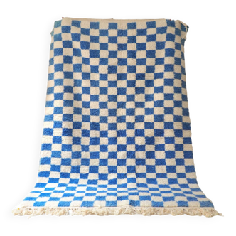 Moroccan blue checkerboard rug. 100% pure wool, handmade. 240x165cm