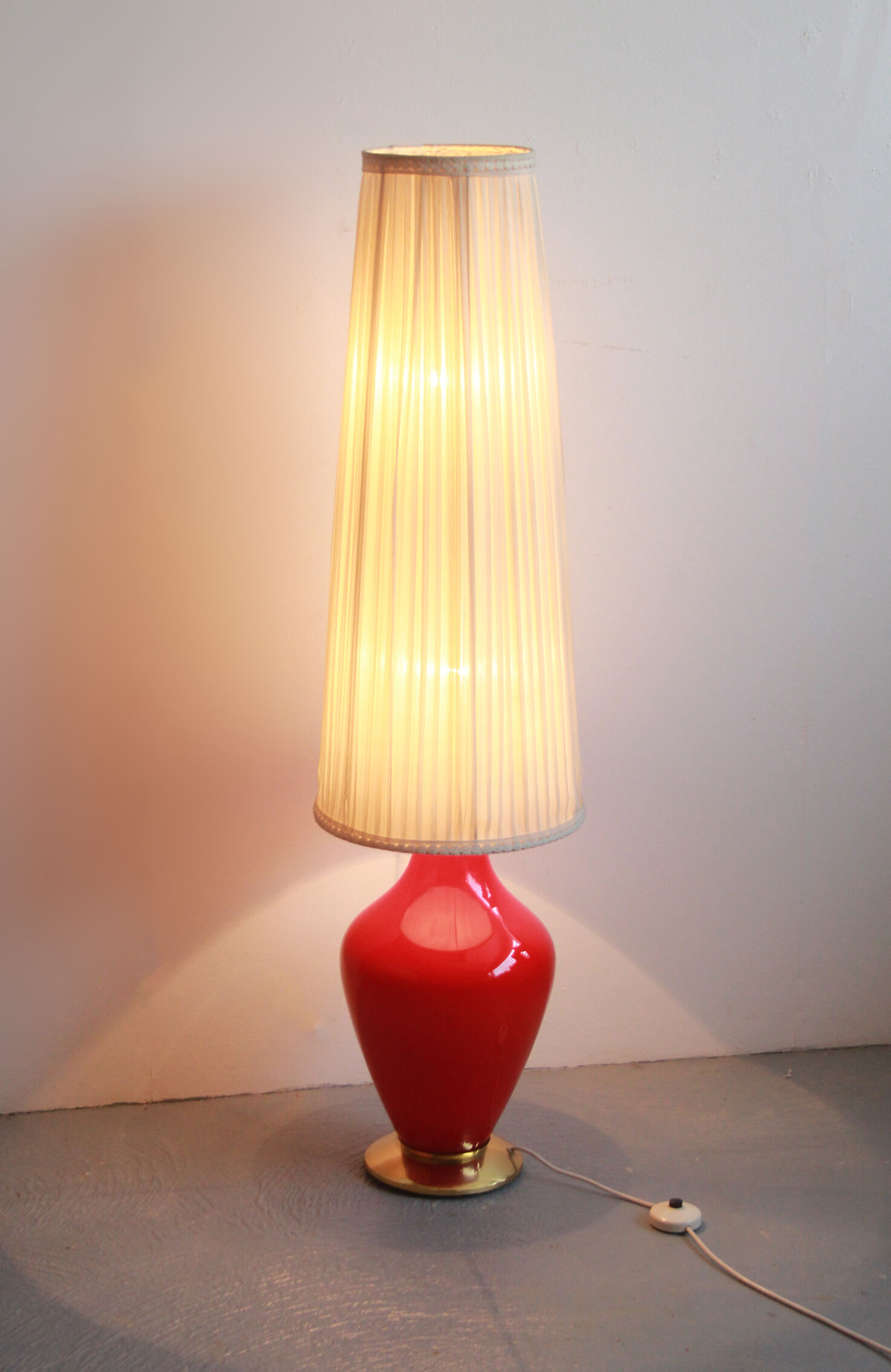 1950s floor lamp in red glass