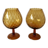Pair of faceted amber glass vases from the 70s