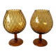 Paire de vases en verre ambré facetté années 70