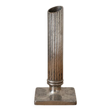 Soliflore ou bougeoir vintage en métal argenté – Colonne cannelée sur socle carré