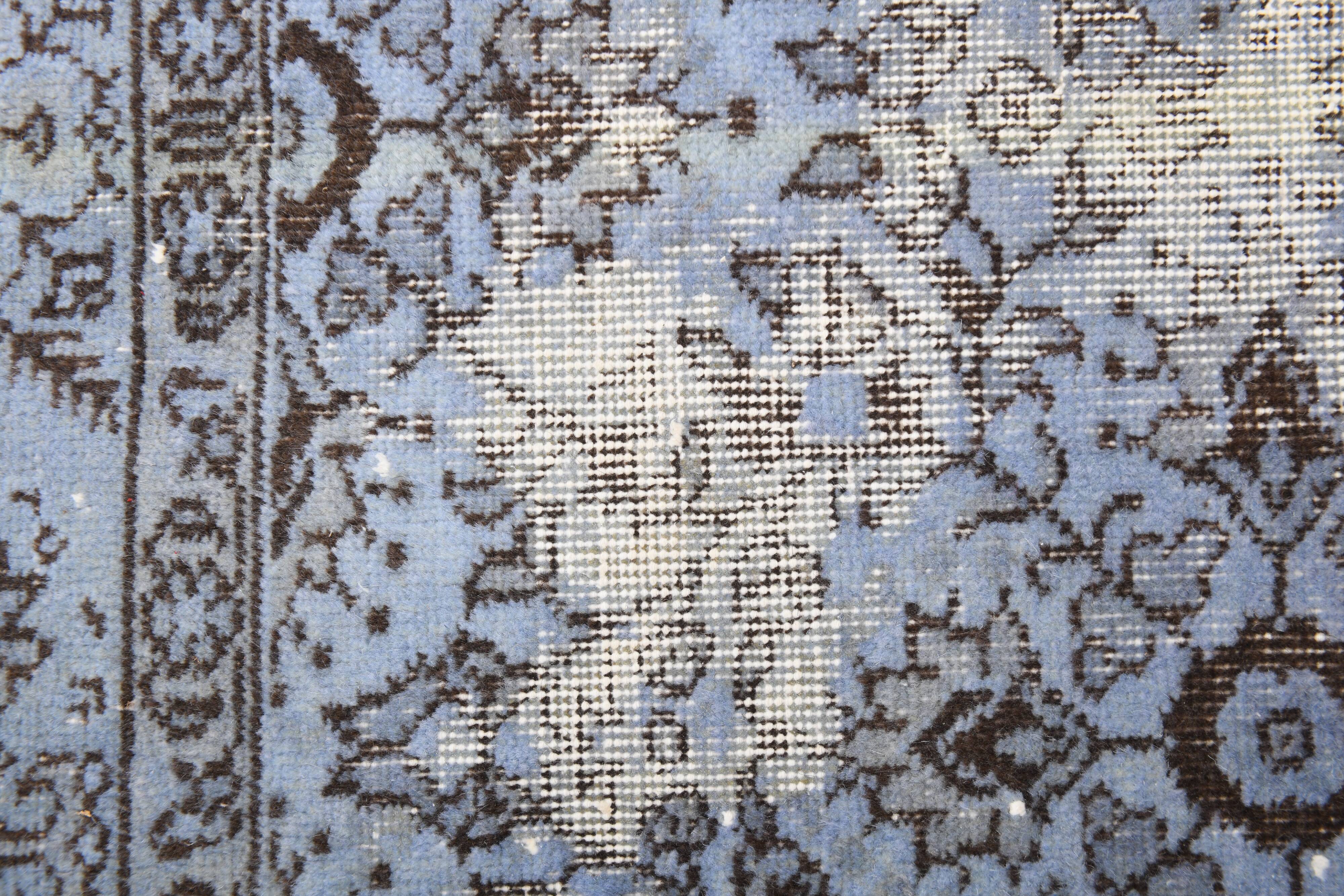 Turkish All-Over Floral Light Blue Vintage Runner Rug, 61x207Cm