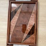 Duo of vintage wooden trays marked art deco