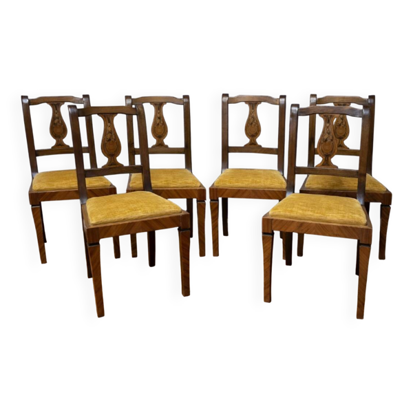 Suite de 6 chaises marquetées – style Biedermeier / Restauration