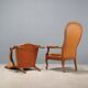 Antique walnut and leather armchairs, Italy, 20th century