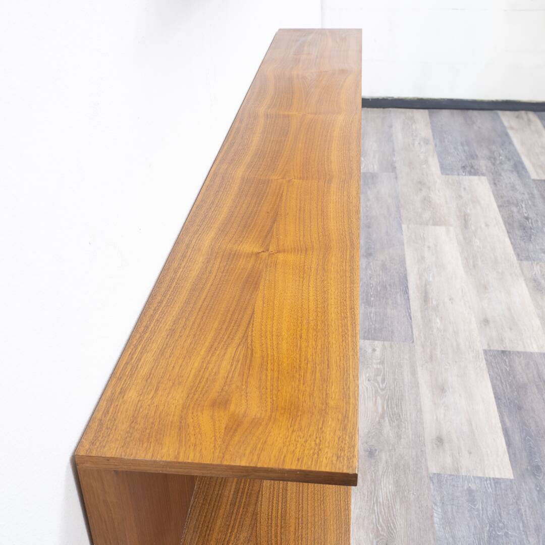 Two minimalist 60s wall shelves in walnut