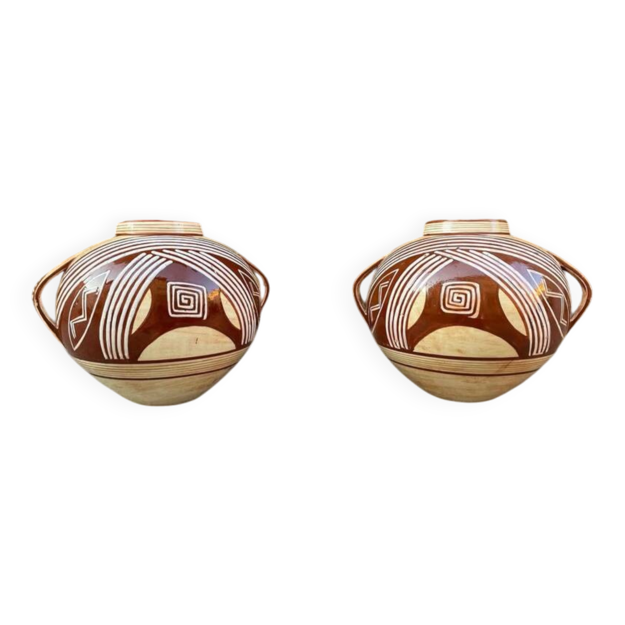Pair of 2-handled ball vases by Hélène Moisand circa 1950