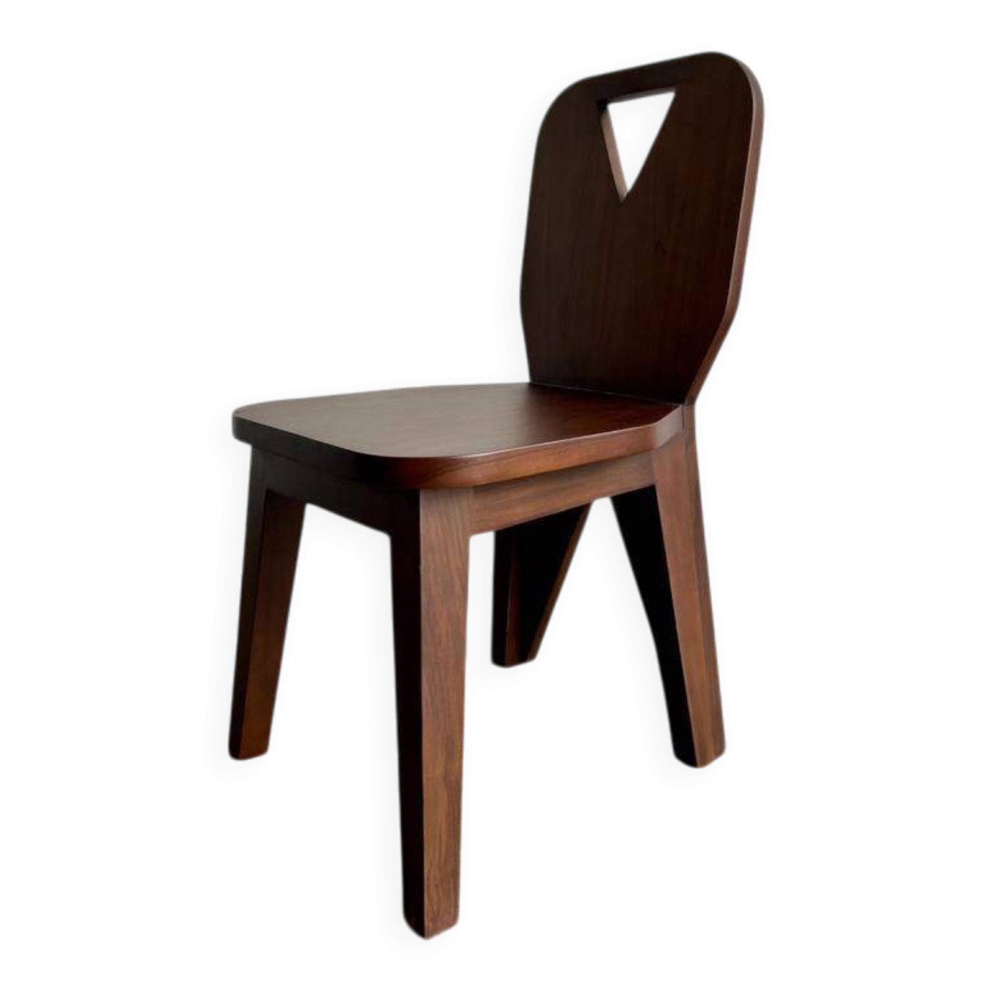 Brutalist retro chair in dark solid teak (several in stock!)