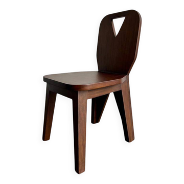 Brutalist retro chair in dark solid teak (several in stock!)