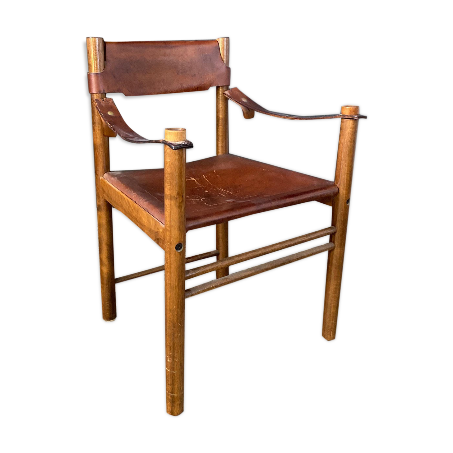 "Ibisco" armchair, wooden and leather Italy 1960