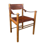 "Ibisco" armchair, wooden and leather Italy 1960