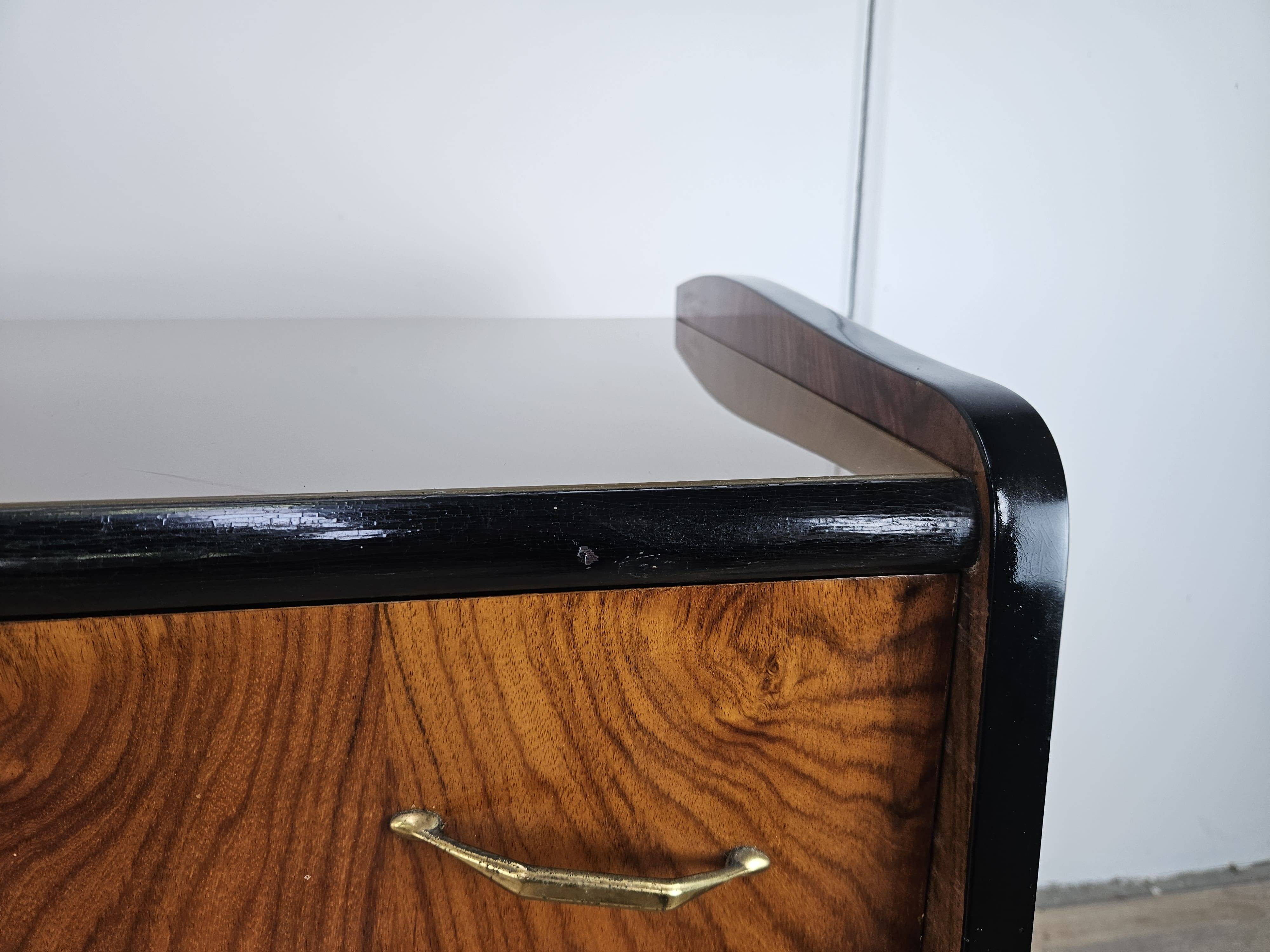1950s six-drawer chest of drawers with glass top