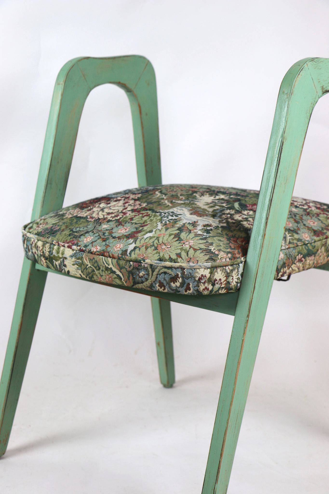 Lot de 2 tabourets verts à fleurs vintage