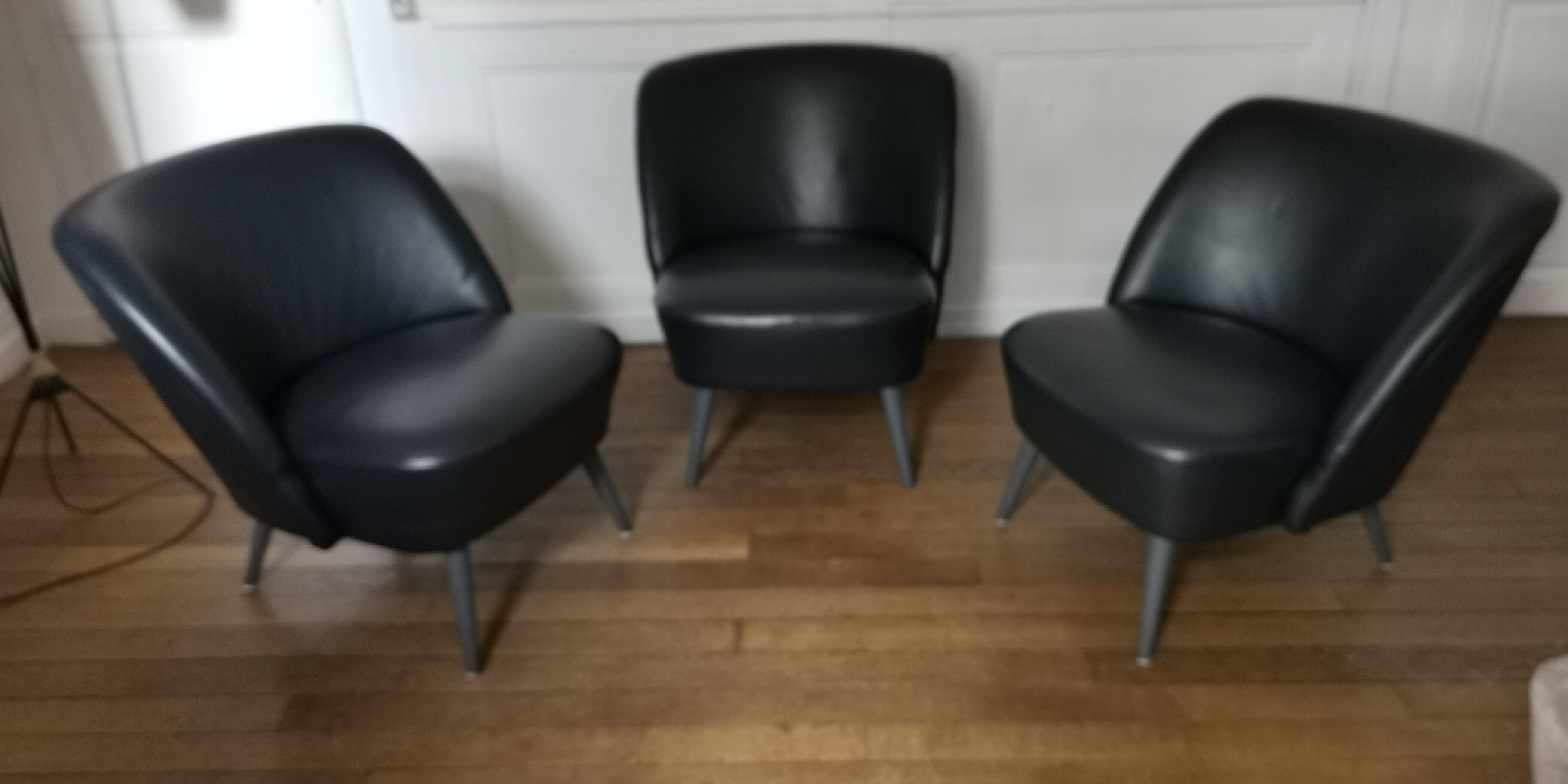 Cocktail armchair blued black leather 50/60