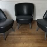 Cocktail armchair blued black leather 50/60