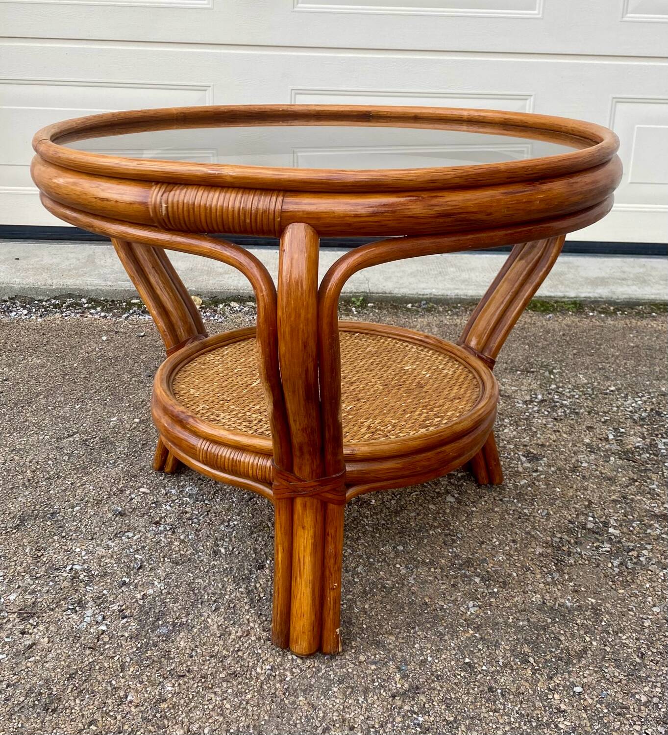 Wicker rattan coffee table with glass top