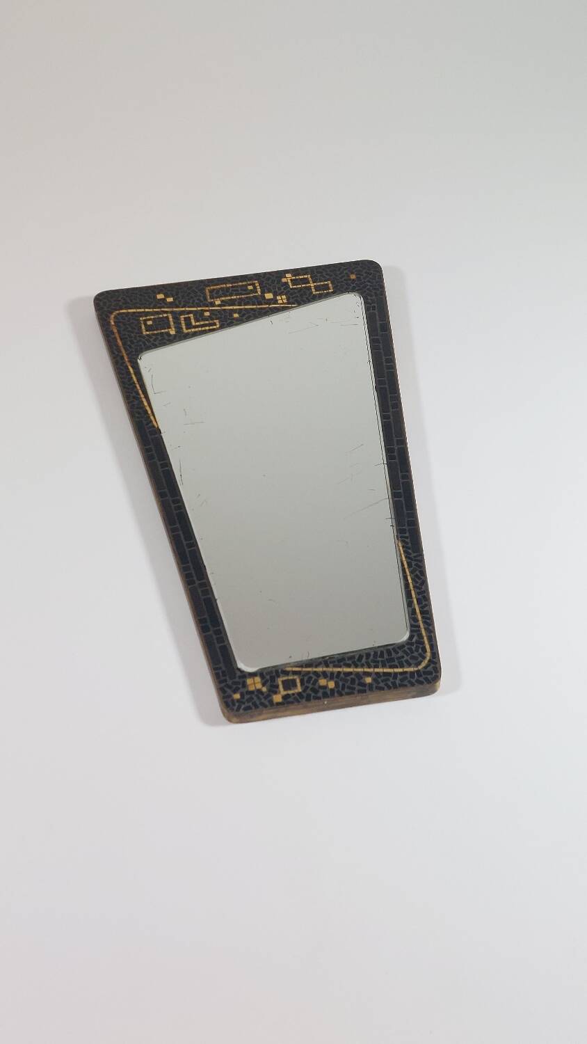 Brass mirror with patinated mosaic, mid-20th century.
