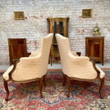 Paire de bergères en bois naturel de style  Louis XV XIXeme siècle