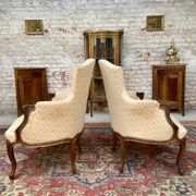 Pair of armchairs in natural wood style Louis XV XIXth