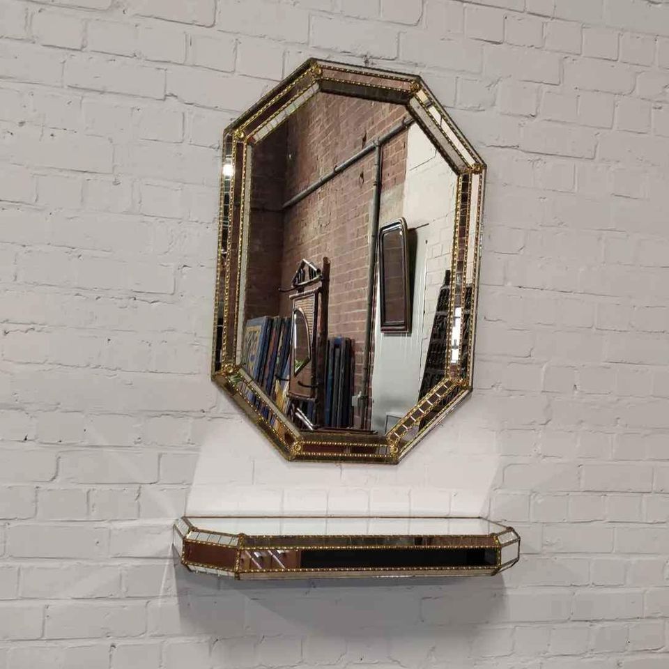Vintage Spanish mosaic mirror with console, 59x85 cm