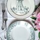 Old mismatched flat plates made of ironstone earthenware.