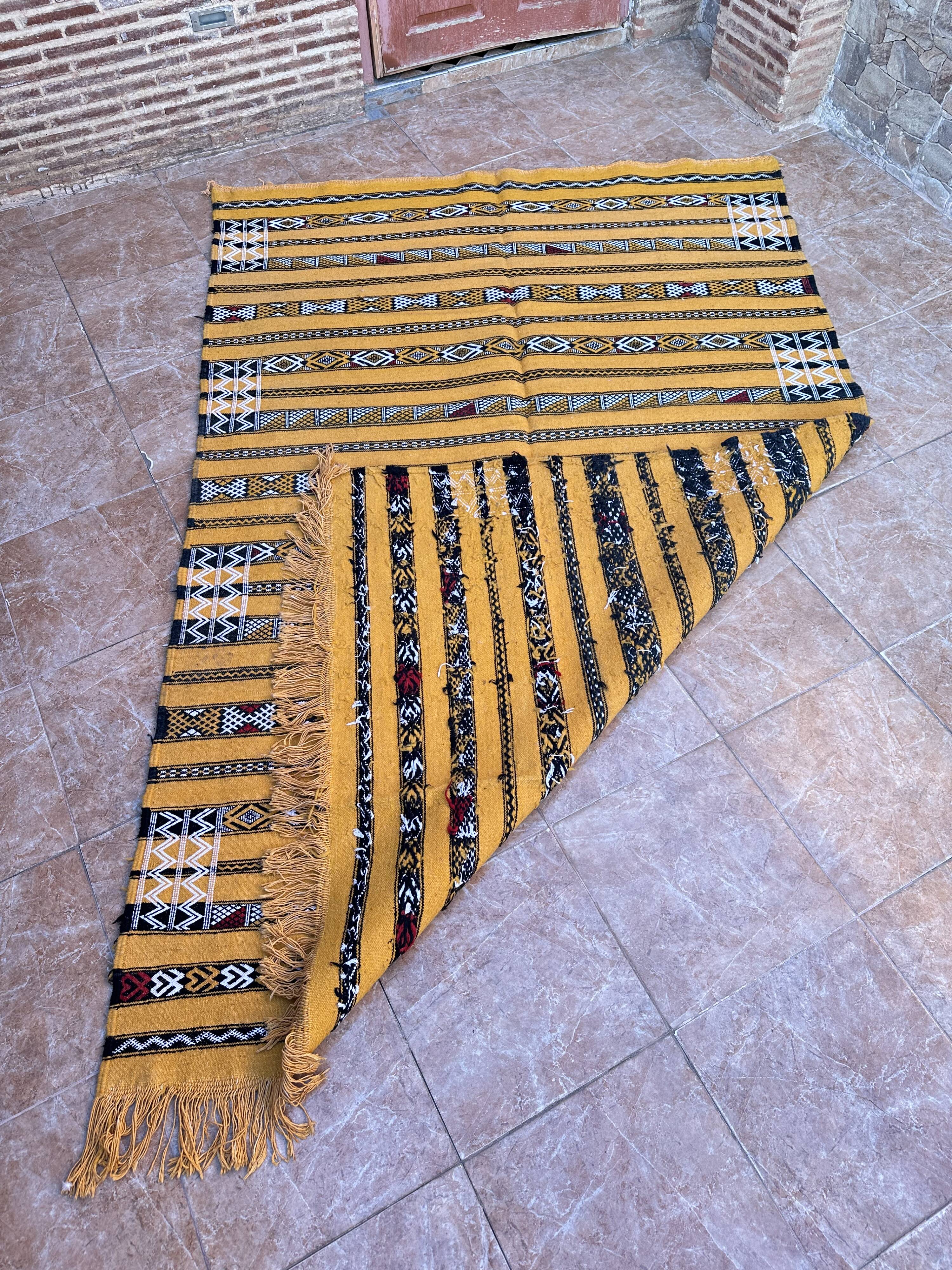 Handmade yellow Berber Kilim rug 226 x 150