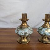 Pair of Art Deco Style Hand Painted Delft Ceramic Candlesticks