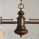 2 Light French Mid Century Extendable Billiard Light In Brass Wood & Glass