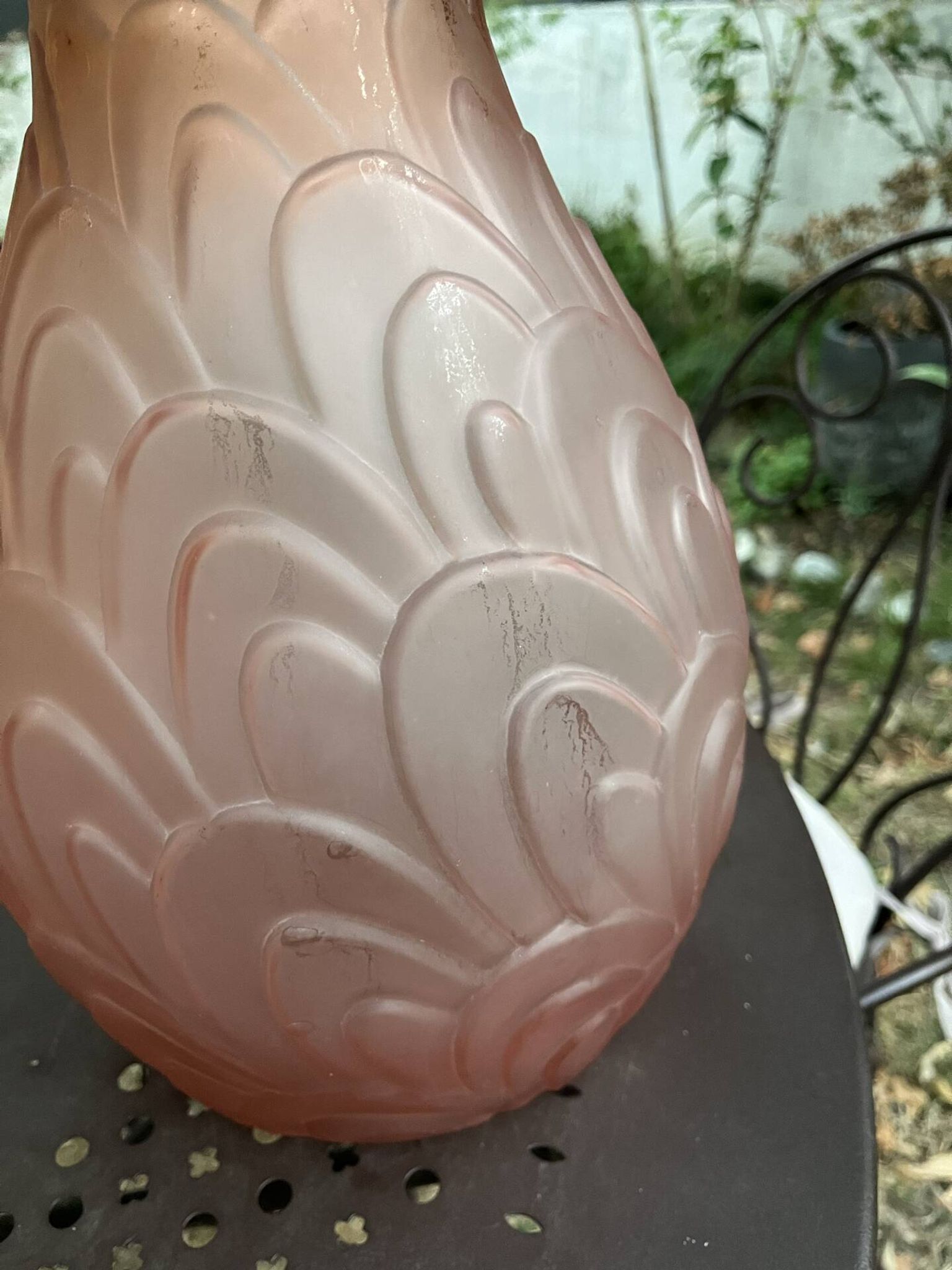 Art Deco vase, frosted moulded glass from the 1930s.