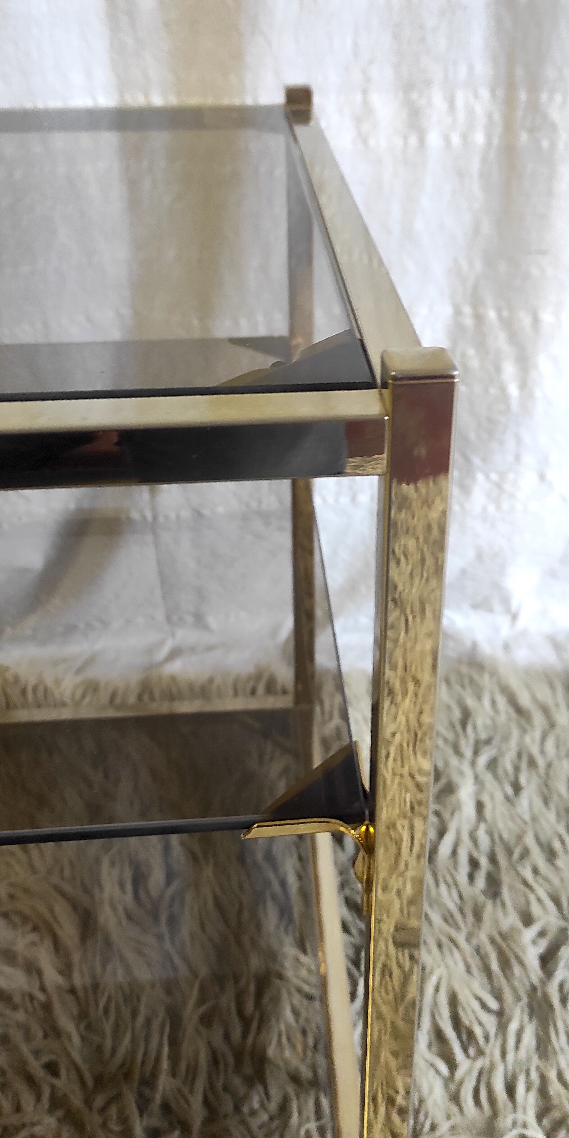 Side table in gilded metal and smoked glass by Belgo Chrome 60s/70s