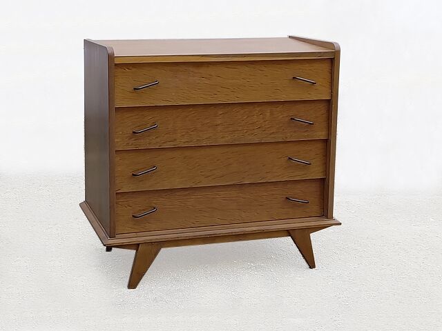 Vintage chest of drawers wood compass feet 1950s