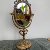 Miroir de Table Victorien Vintage en Laiton sur Base en Marbre, 1950s