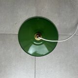 Vintage lampshade in green and white enamelled sheet metal with LED electricity