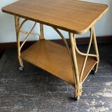 Side table provence 1960 in rattan and plyvood on wheels