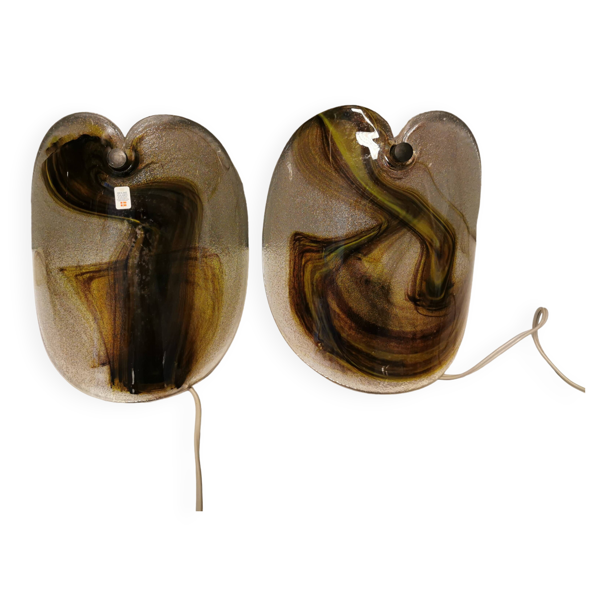 2 appliques murales en verre par Per Lutken pour la verrerie Holmegaard, années 1970
