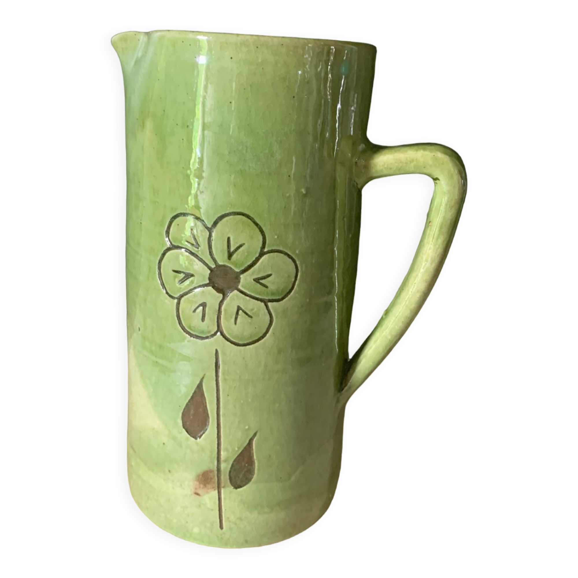 Green ceramic pitcher