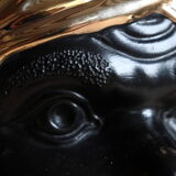 Vase tête en céramique italienne noire et dorée signé Behreno